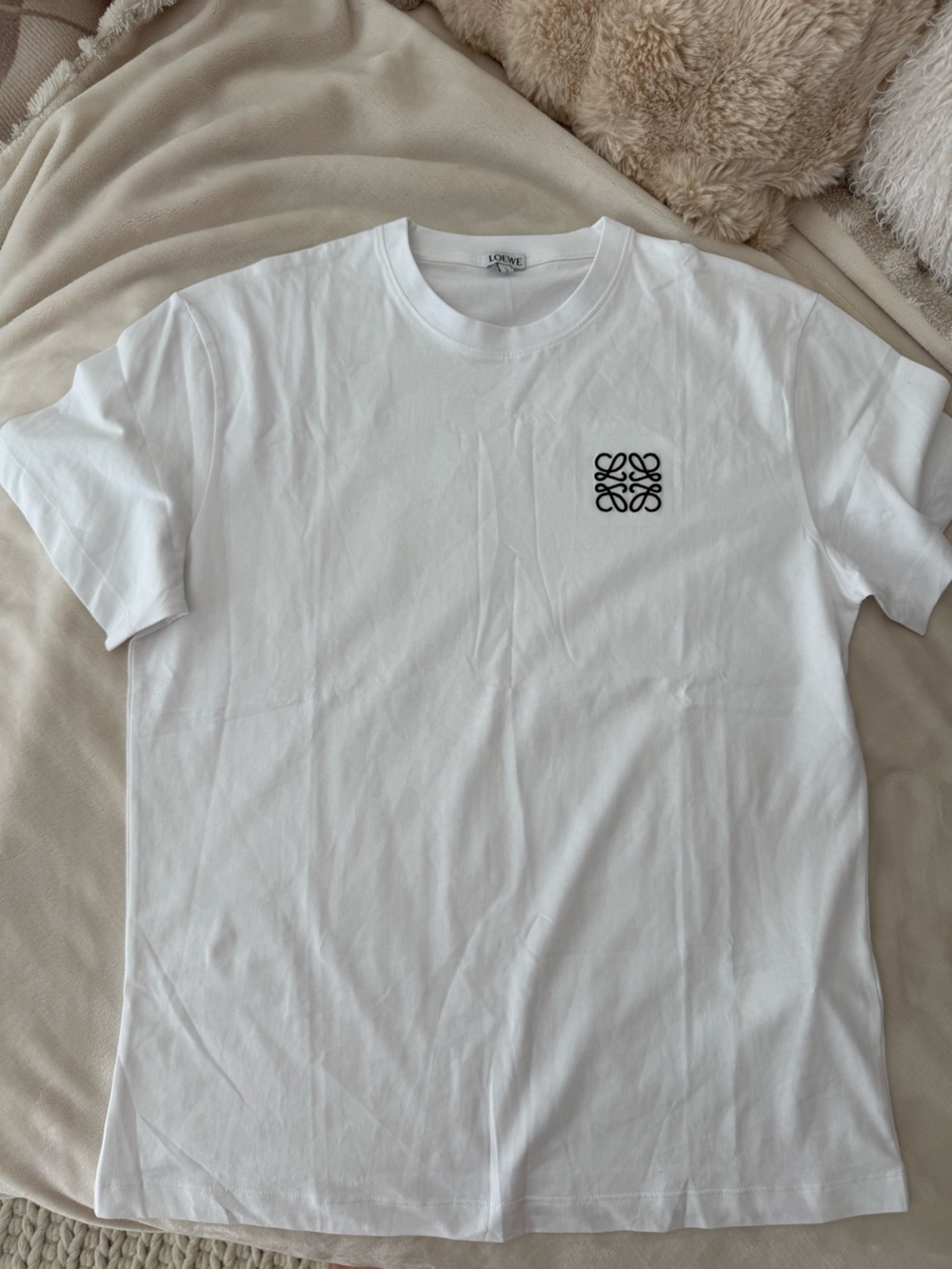 Loewe White Short-Sleeve Crew with Black Anagram Logo